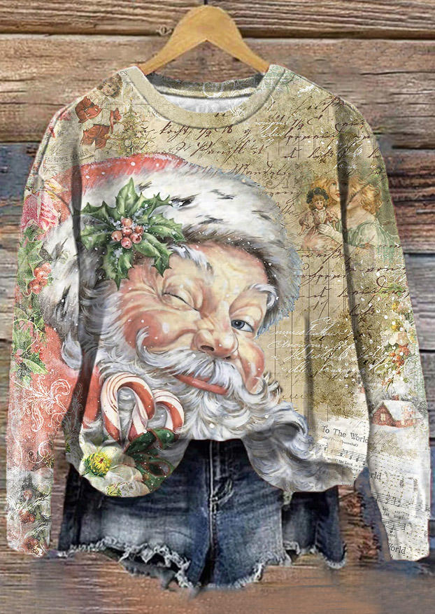 

Sweatshirts Christmas Santa Claus Mistletoe Pullover Sweatshirt in Multicolor. Size: L,M,,XL