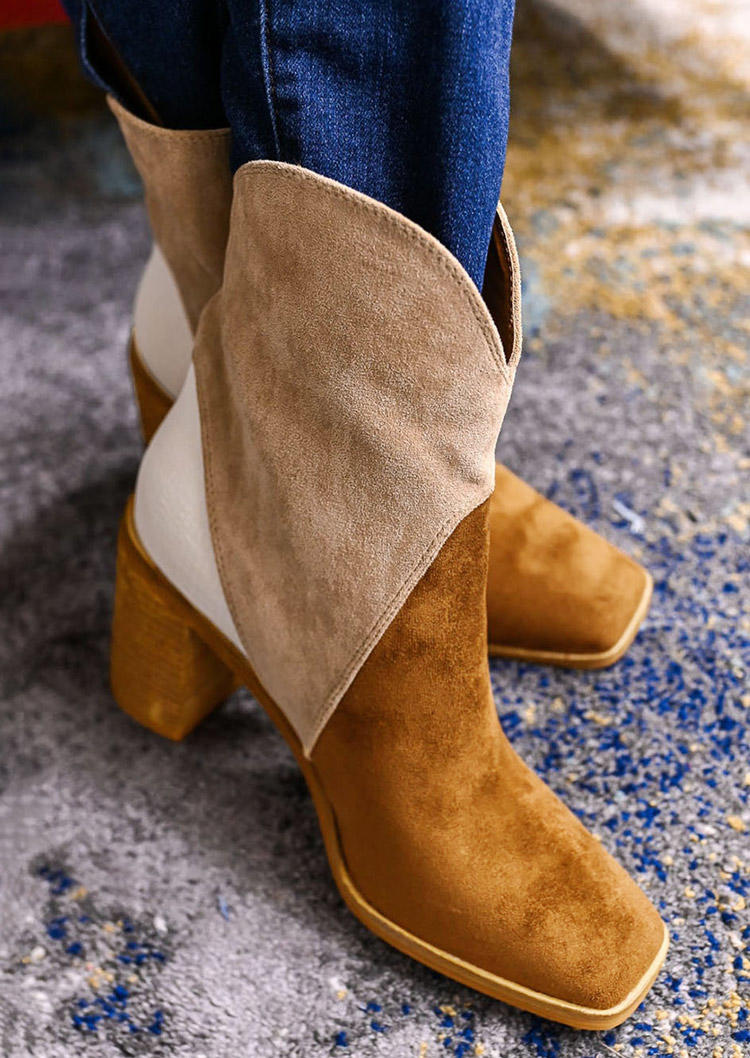 

Boots Color-Blocked Square Toe Heeled Boots in Multicolor. Size: ,38,39,40,41