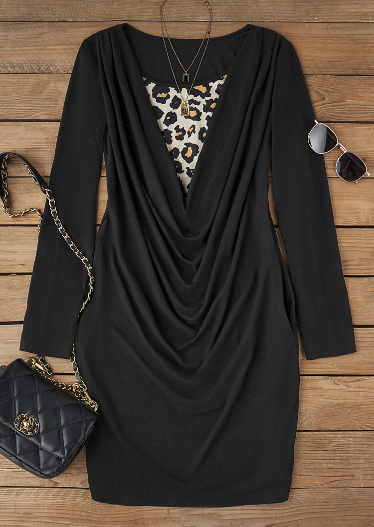 

Mini Dresses Leopard Pocket Fake Two-Piece Mini Dress in Black. Size: L,M,,XL