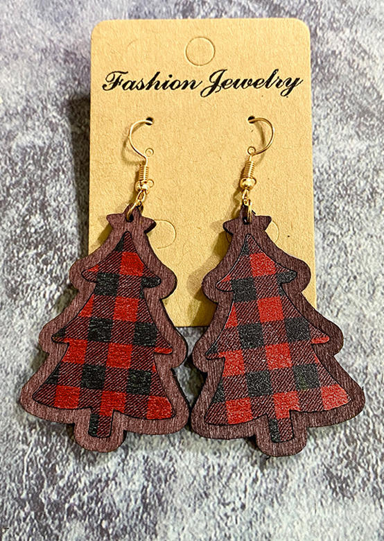 

Earrings Christmas Tree Retro Wooden Earrings in Red. Size