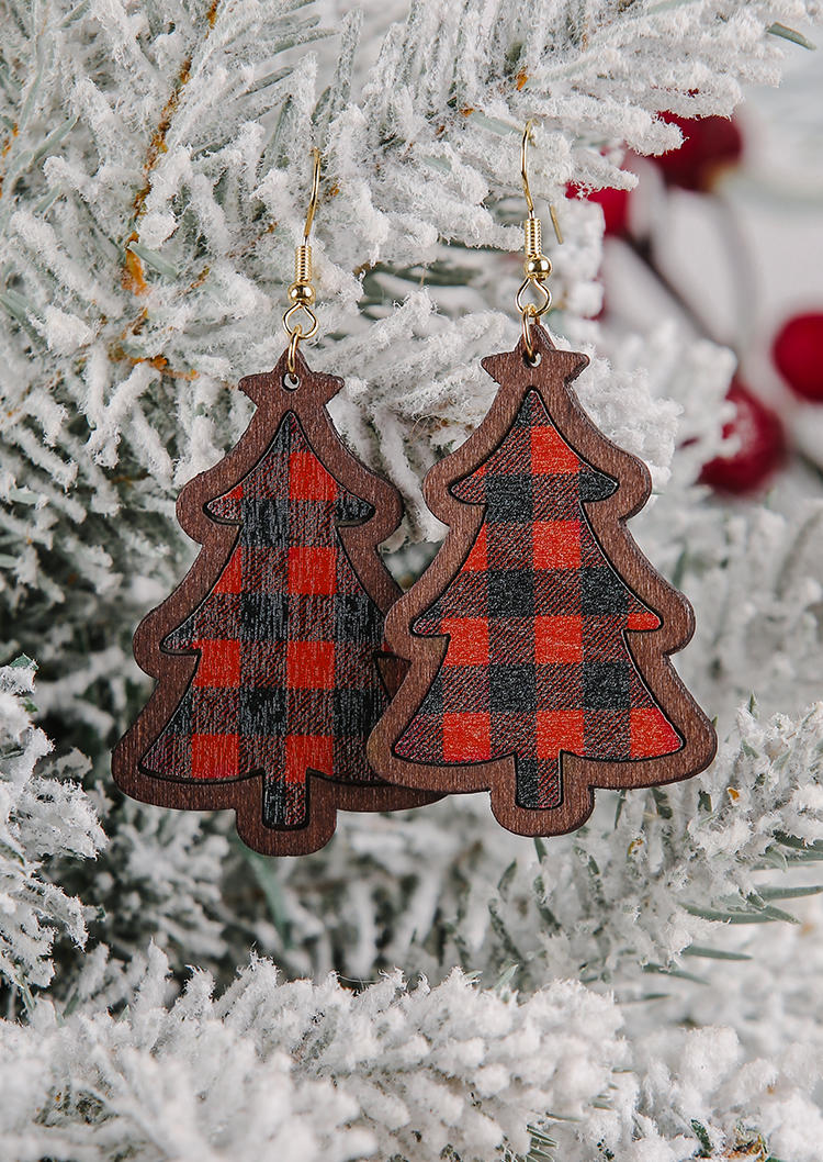 Christmas Tree Retro Wooden Earrings