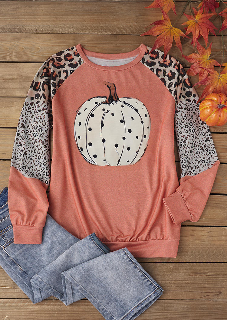 Sweatshirts Autumn Essentials Pumpkin Leopard Sweatshirt in Orange. Size: L,M