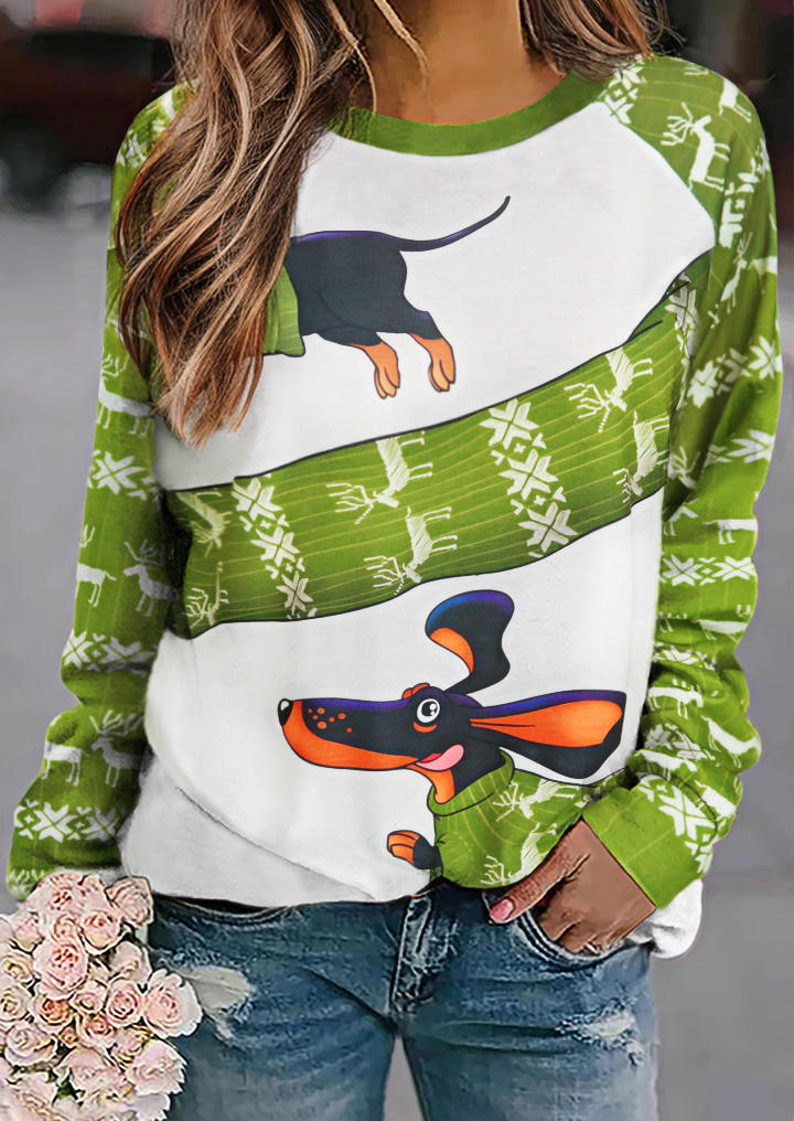 

Sweatshirts Christmas Reindeer O-Neck Pullover Sweatshirt in White. Size: L,M