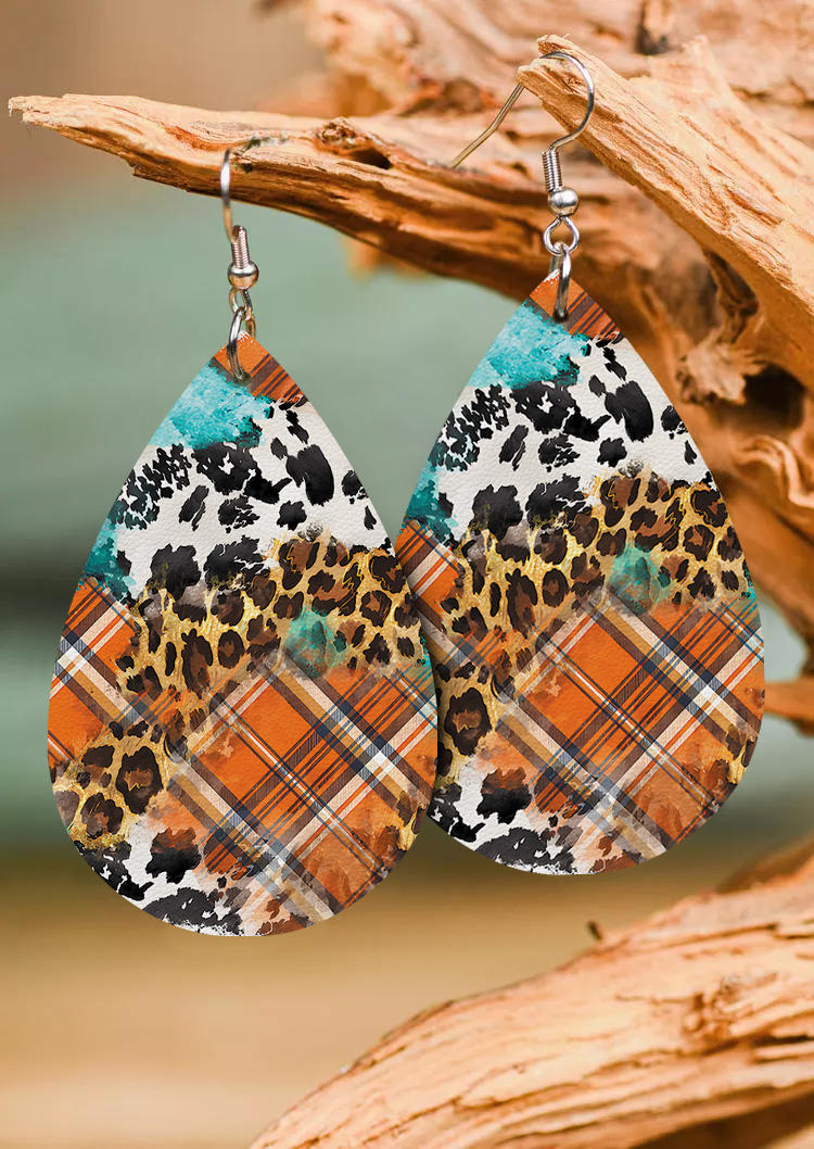 Leopard Cow Plaid Water Drop Earrings