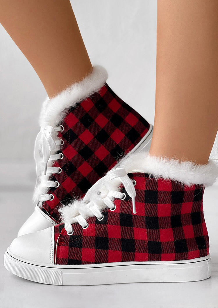 

Sneakers Plaid Lace Up Plush Warm Flat Sneakers in Multicolor. Size: ,38,39,40,41