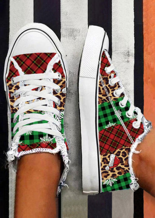

Sneakers Christmas Snowflake Leopard Plaid Sneakers in Multicolor. Size: ,38,39,40,41