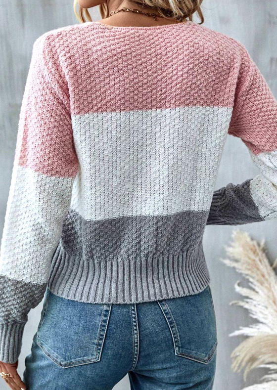 

Blouses Color-Blocked Crochet Button Knitted Top in Multicolor. Size: L,M,,XL