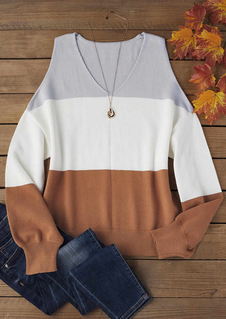 

Sweaters Color-Blocked Cold Shoulder Sweater in Khaki. Size: L,M,,XL