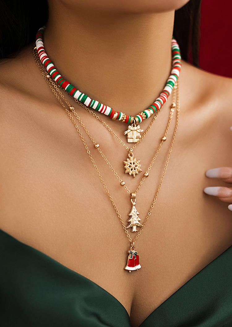 

Necklaces 4Pcs Christmas Tree Snowflake Bells Ceramic Necklace in Multicolor. Size