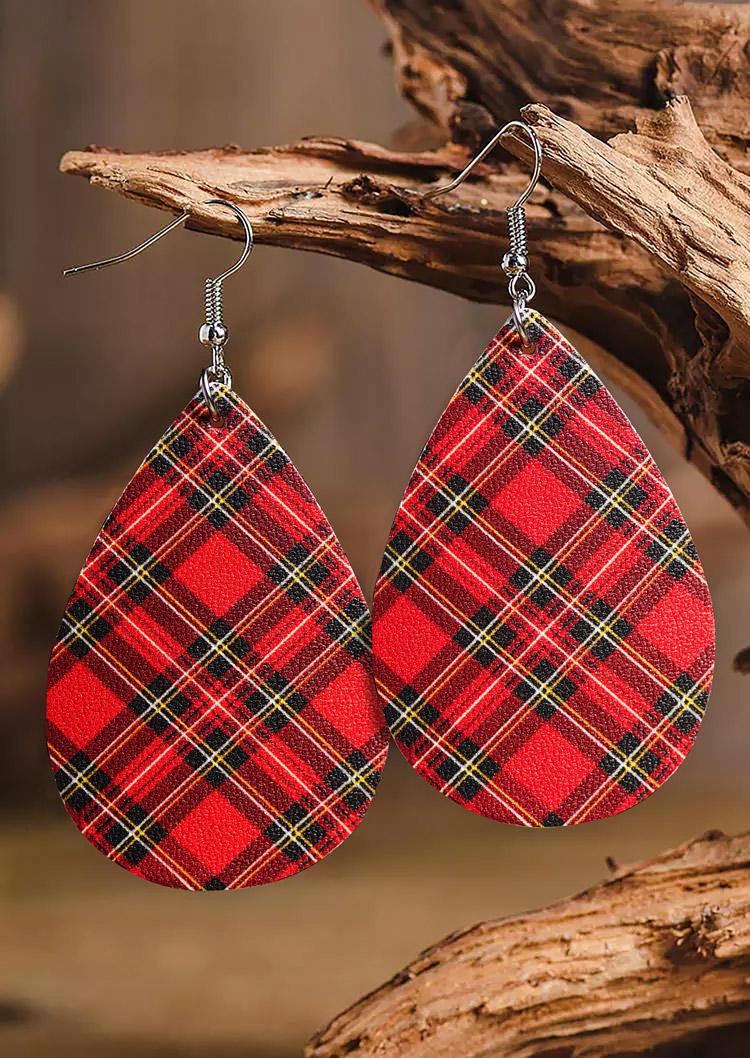 Christmas Plaid Water Drop Leather Earrings