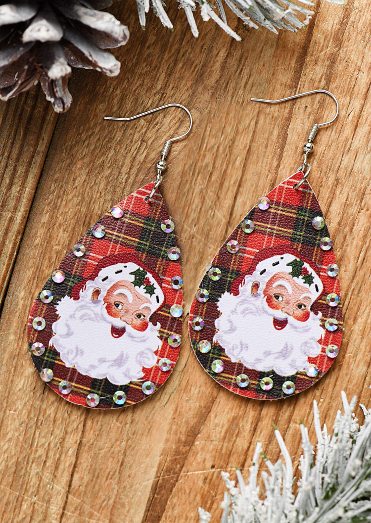 

Earrings Christmas Santa Claus Plaid Rhinestone Earrings in Multicolor. Size