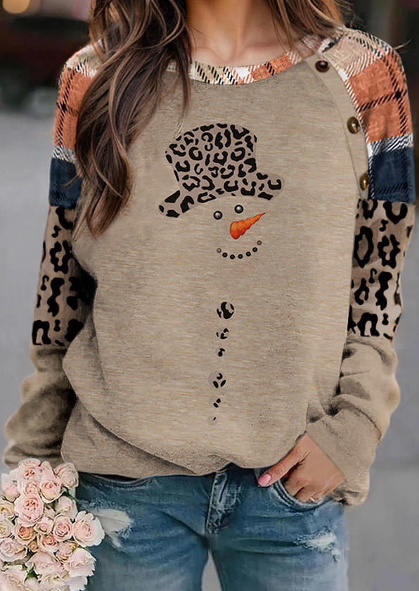 

Sweatshirts Christmas Snowman Plaid Leopard Sweatshirt in Multicolor. Size: L,M,,XL