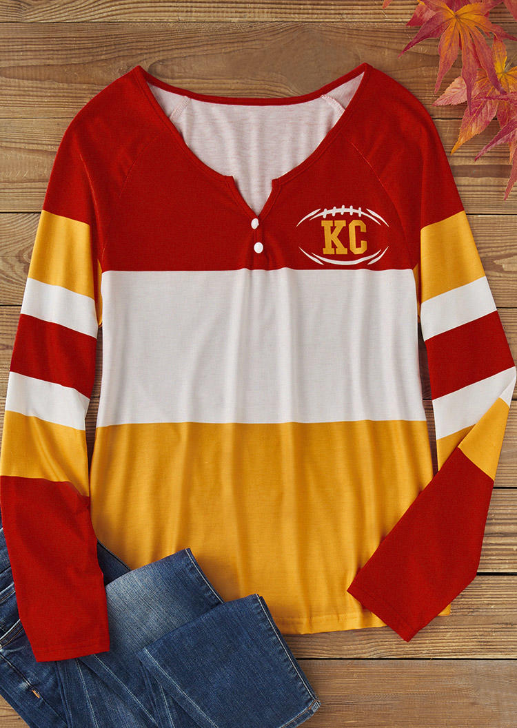 

Blouses Football Soccer Color-Blocked Long Sleeve Blouse in Multicolor. Size: ,3XL