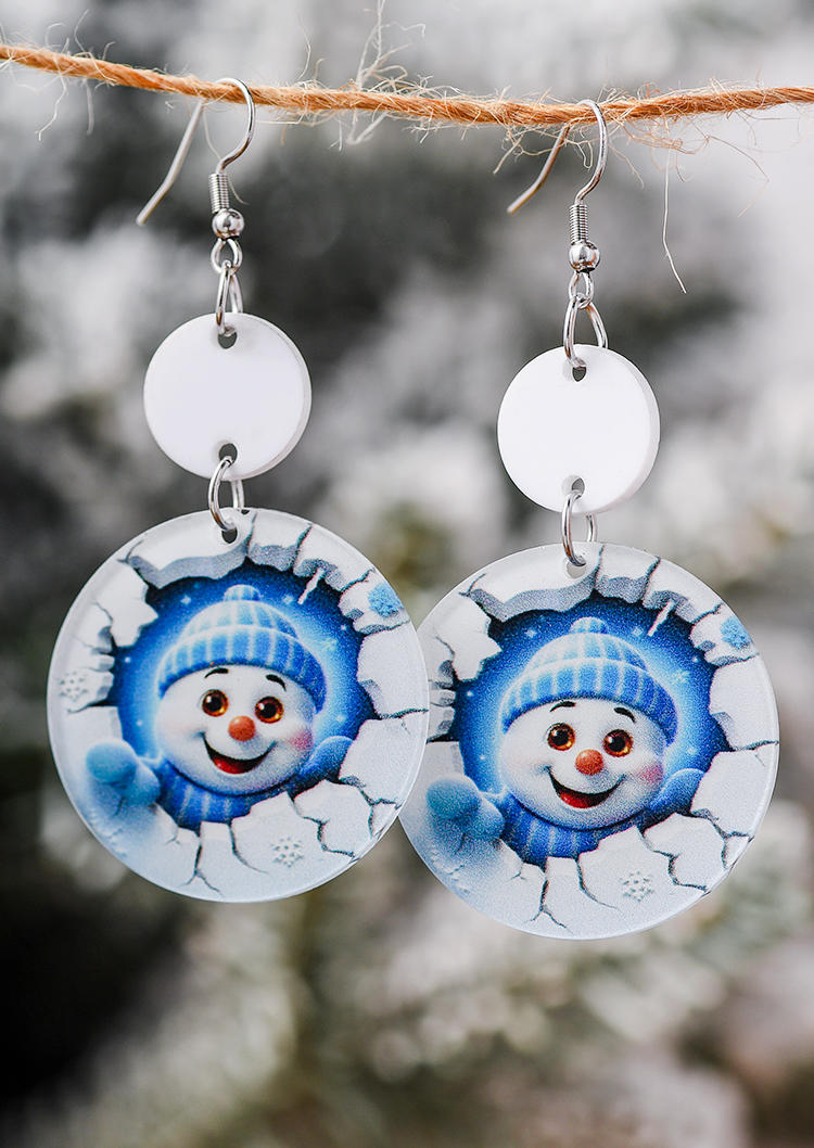 

Earrings Christmas Snowman Snowflake Round Earrings in Multicolor. Size