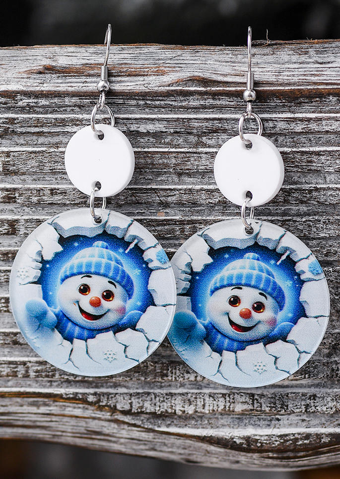 Christmas Snowman Snowflake Round Earrings