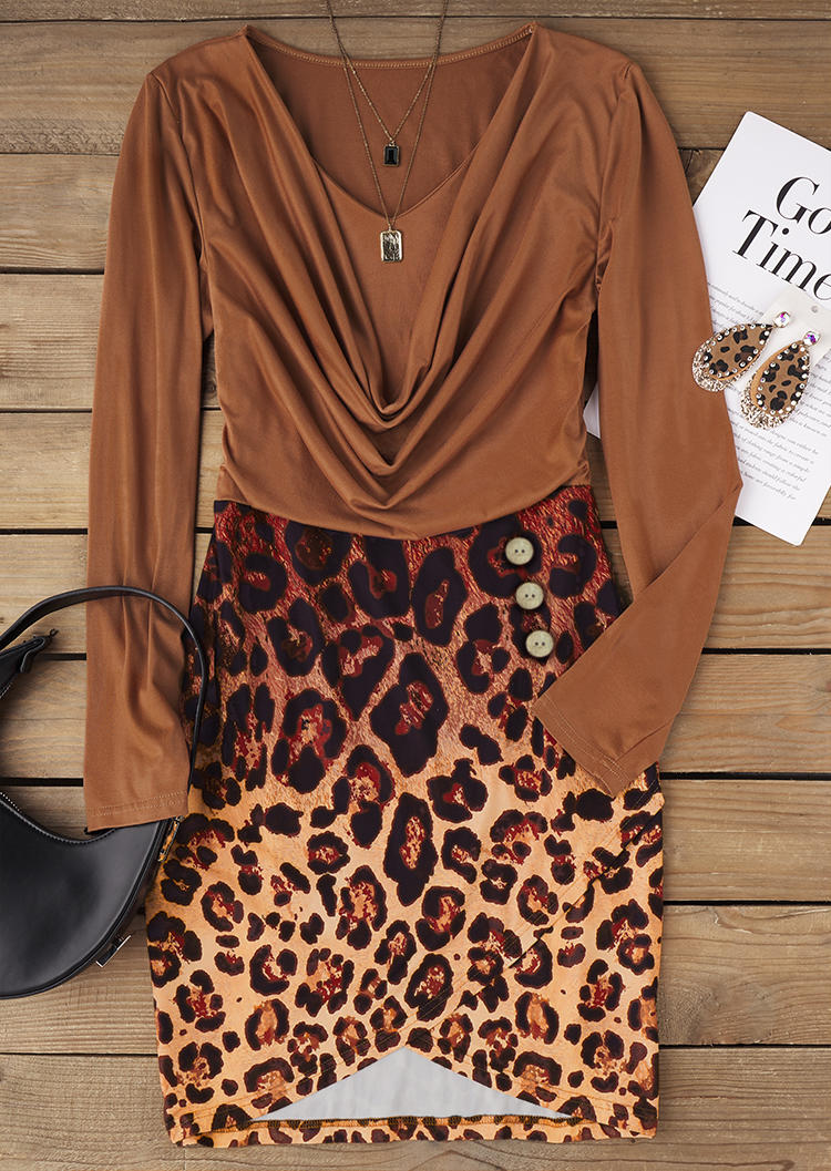 

Bodycon Dresses Leopard Wrap Long Sleeve Bodycon Dress in Multicolor. Size: L,M,,XL