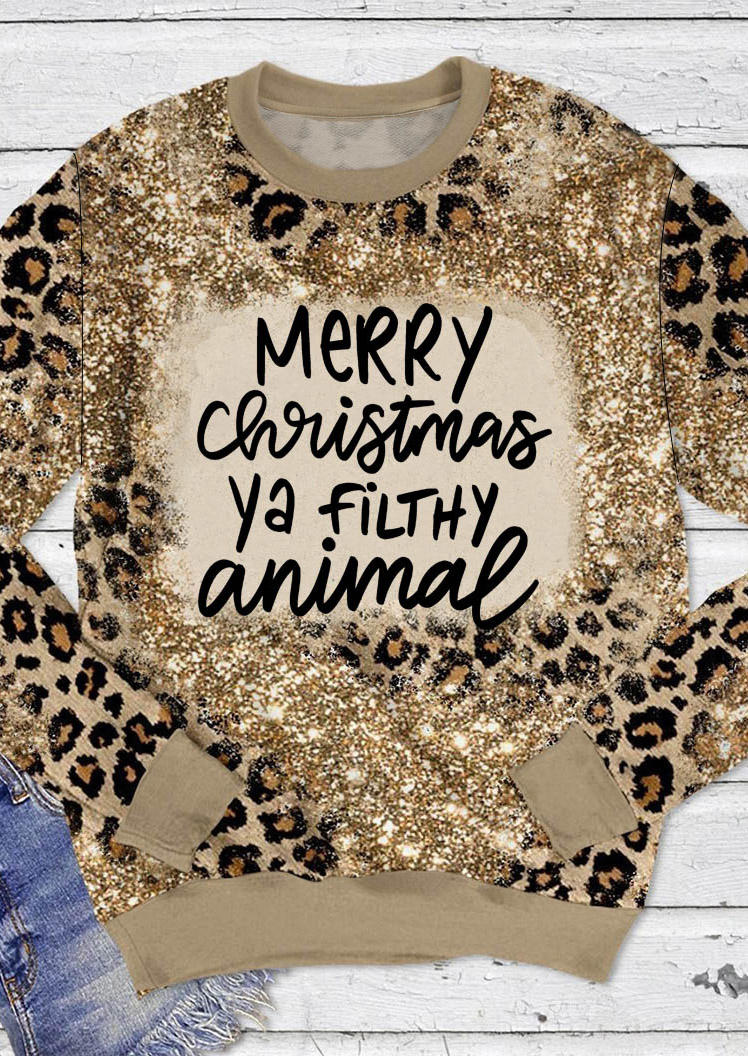 

Sweatshirts Merry Christmas Leopard Glitter Sweatshirt in Multicolor. Size
