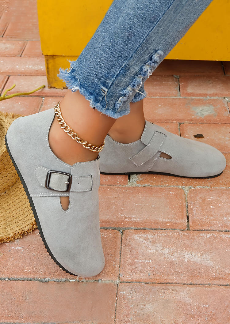 

Sneakers Buckle Strap Round Toe Flat Sneakers in Gray. Size