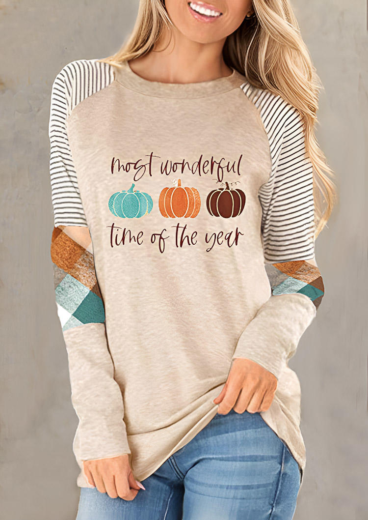 

T-shirts Tees The Most Wonderful Time Of The Year Pumpkin Striped T-Shirt Tee in Apricot. Size: L,M,,XL