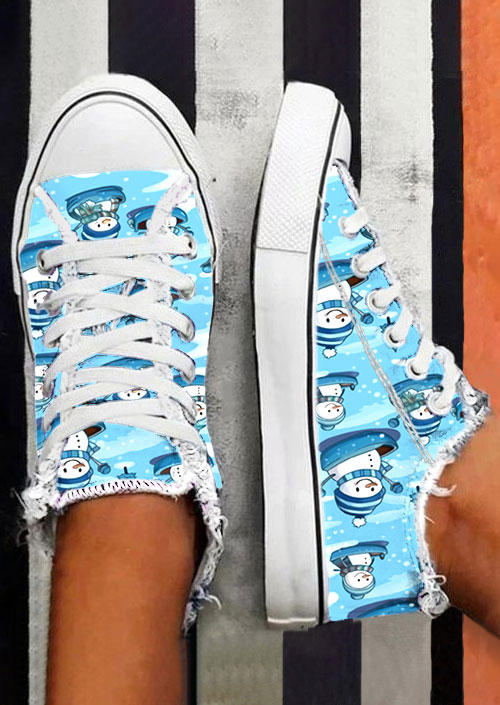 

Sneakers Christmas Snowman Frayed Lace Up Flat Sneakers in Blue. Size: ,38,39,40,41
