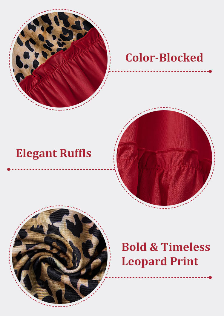 

Mini Dresses Leopard Color-Blocked Ruffled Mini Dress in Red. Size: 2XL,,L,M,S,XL