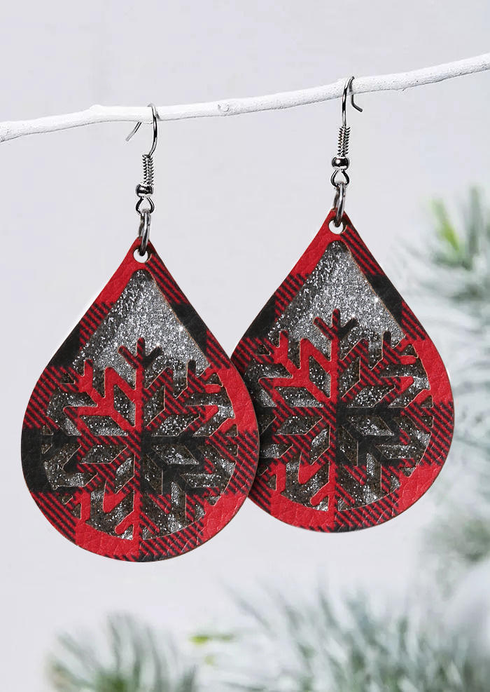 

Earrings Christmas Snowflake Plaid Hollow Out Water Drop Earrings in Multicolor. Size