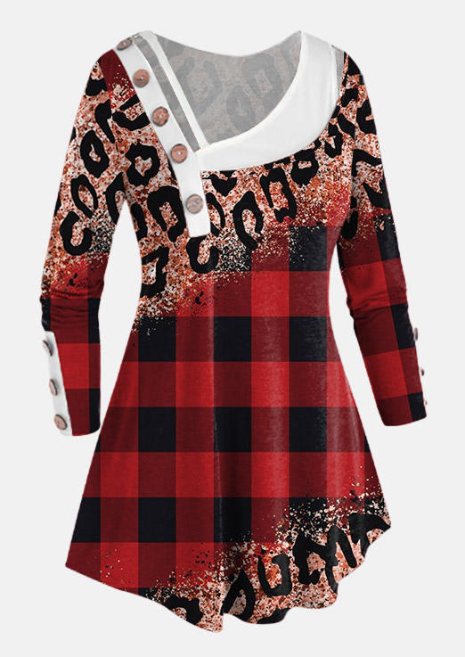 

Blouses Christmas Leopard Plaid Fake Two-Piece Blouse in Multicolor. Size: L,M,,XL