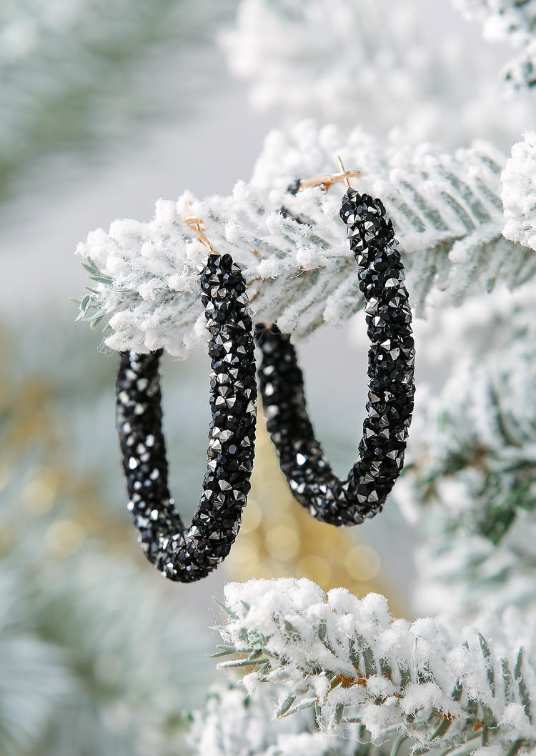 Glitter Rhinestone Alloy Hoop Earrings
