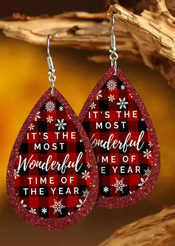 

Earrings Christmas It's The Most Wonderful Time Of Year Snowflake Plaid Earrings in Red. Size