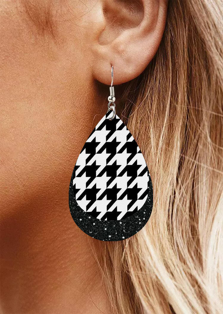 Houndstooth Glitter Water Drop Earrings