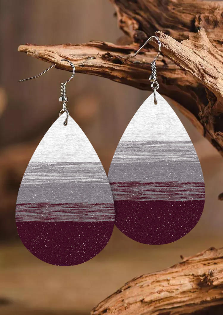 Gradient Color-Blocked PU Leather Water Drop Earrings