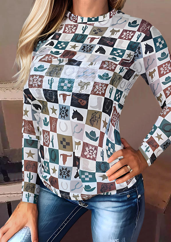 

Blouses Western Mate Mesh Long Sleeve Blouse in Multicolor. Size: L,M,,XL