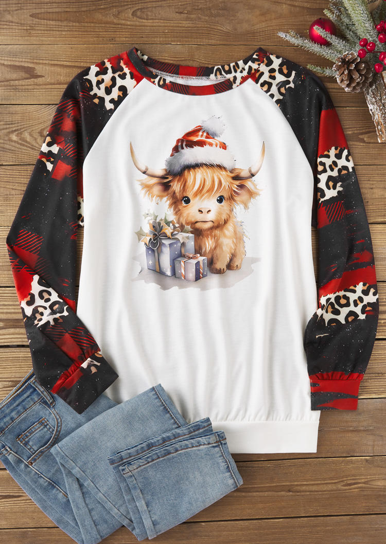 

Sweatshirts Christmas Cattle Plaid Leopard Sweatshirt in Multicolor. Size