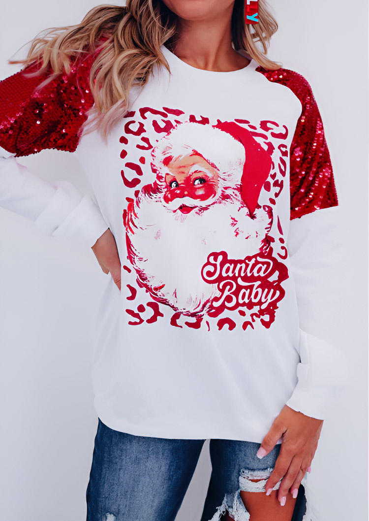 

Blouses Christmas Santa Claus Sequined Blouse in White. Size: L,M,,XL