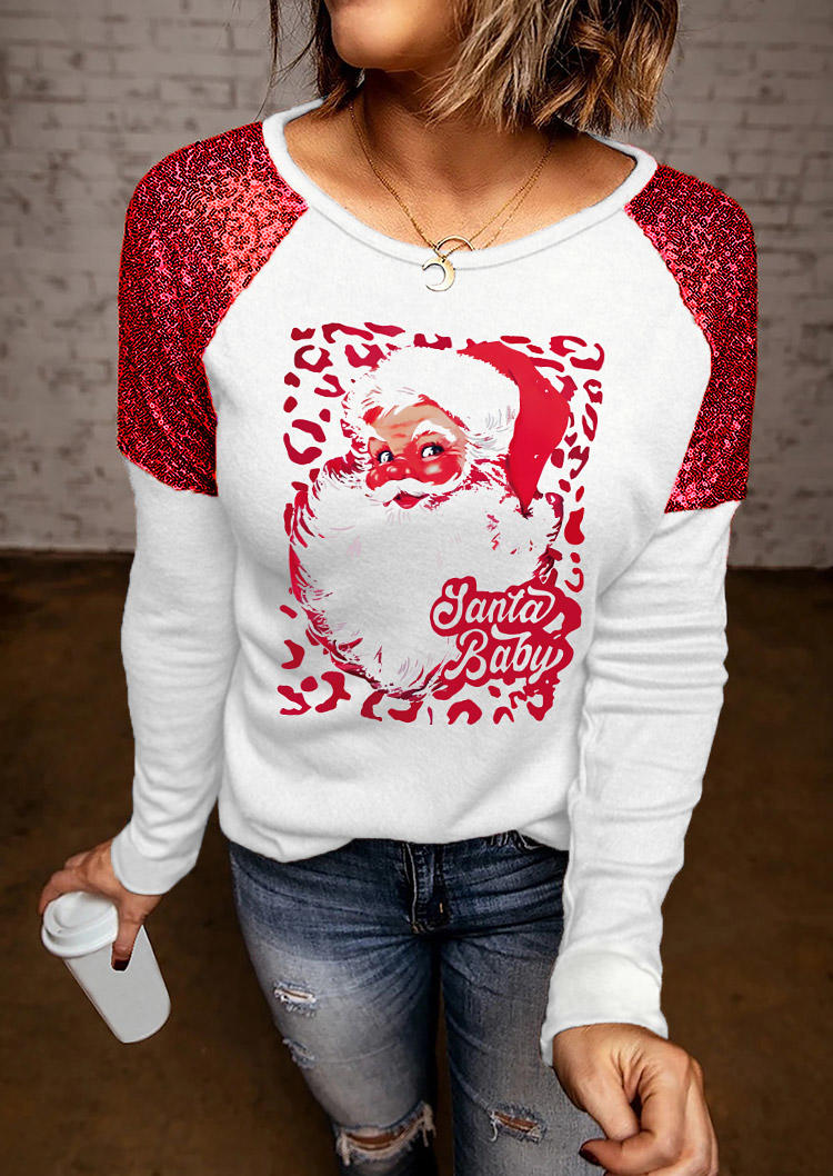 Christmas Santa Claus Sequined Blouse - White