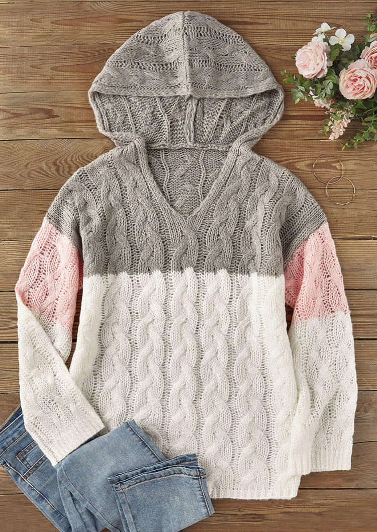 

Sweaters Color-Blocked Hooded Knitted Sweater in Multicolor. Size