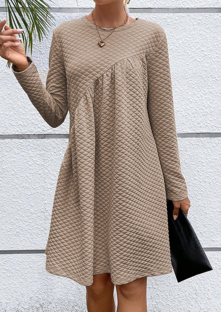 

Mini Dresses Textured Long Sleeve O-Neck Mini Dress in Apricot. Size: L,M,,XL