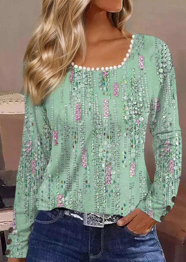 Floral Lace Stitching Square Collar Blouse