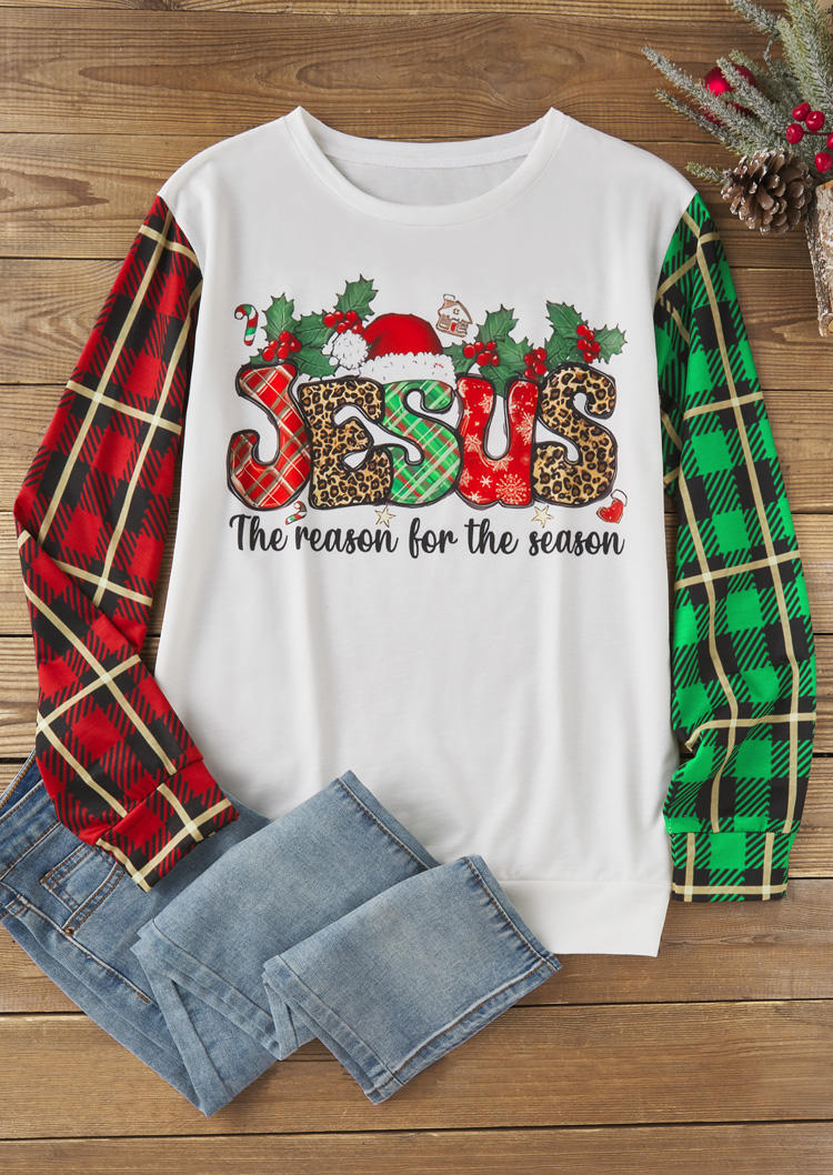 

Sweatshirts Christmas Jesus The Reason For The Season Plaid Leopard Mistletoe Sweatshirt in Multicolor. Size