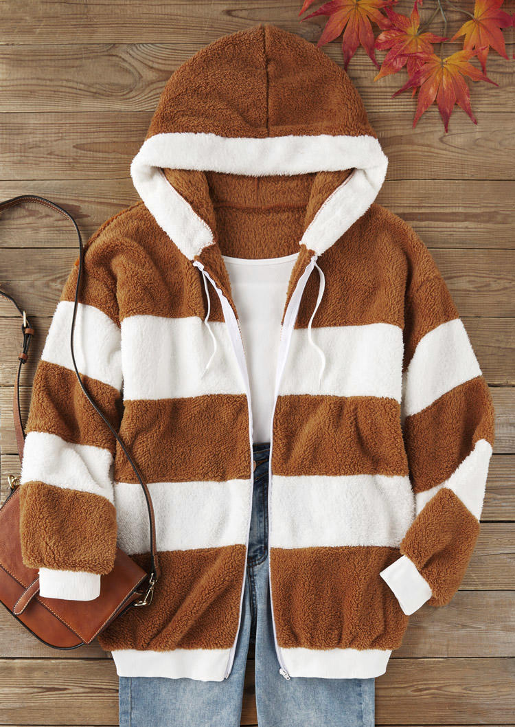 

Coats Color-Blocked Plush Thickened Warm Coat in Multicolor. Size: L