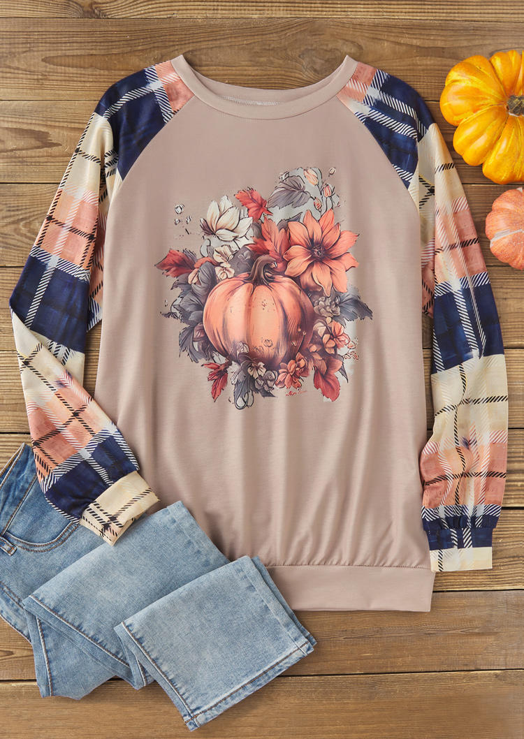 

Sweatshirts Thanksgiving Plaid Pumpkin Floral Sweatshirt in Multicolor. Size: M