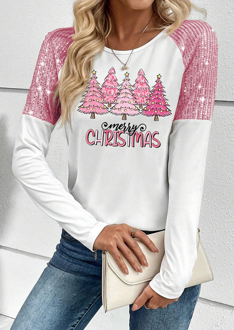 

Blouses Merry Christmas Trees Sequined Blouse in White. Size