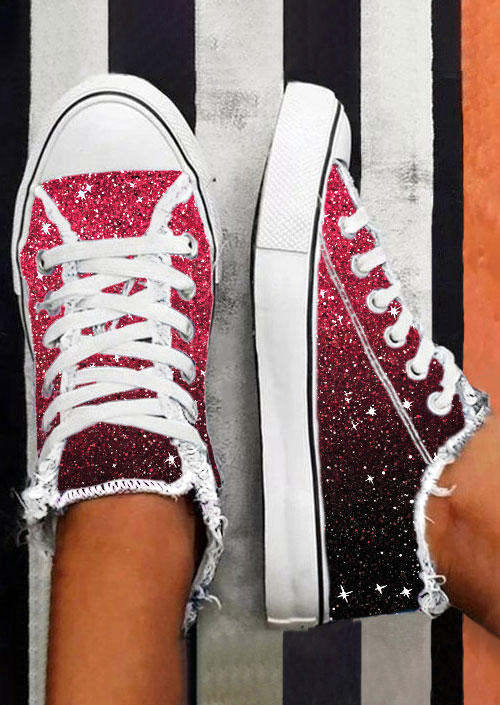 

Sneakers Gradient Glitter Frayed Lace Up Flat Sneakers in Multicolor. Size: ,38,39,40,41