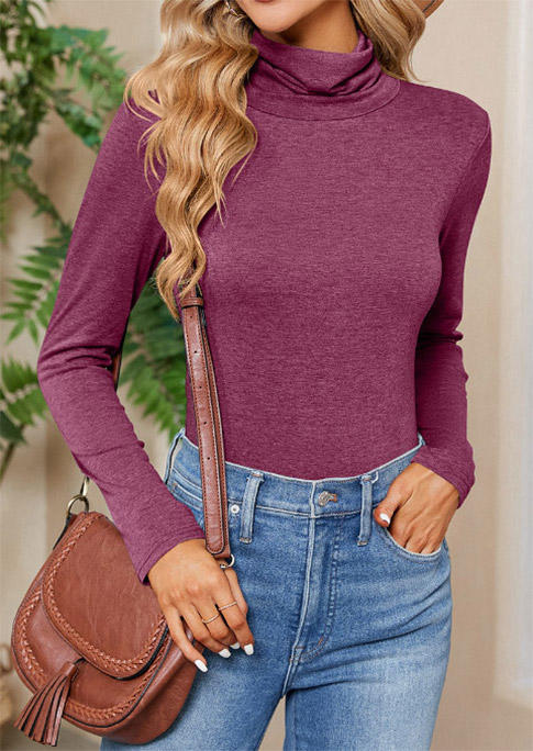 

Blouses Turtleneck Slim Long Sleeve Blouse - Plum in Purple. Size: ,XL