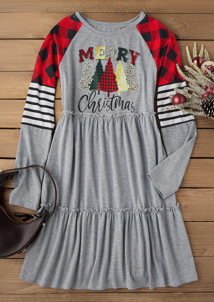 

Mini Dresses Merry Christmas Tree Plaid Striped Mini Dress in Multicolor. Size: M