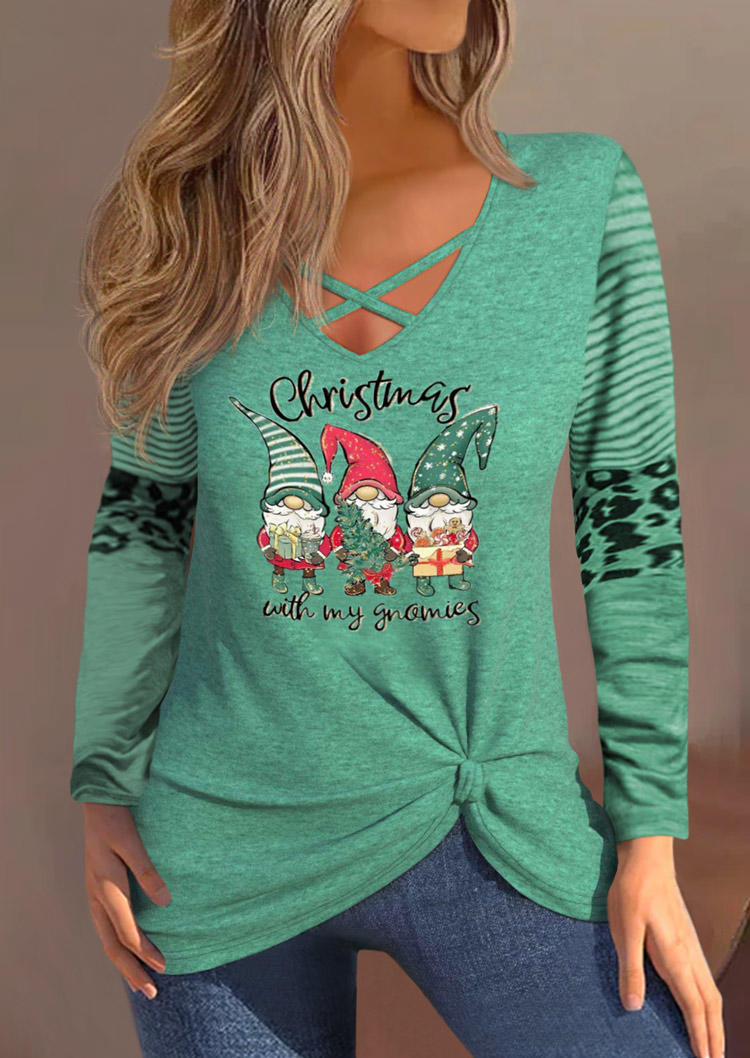 

Blouses Christmas With My Gnomies Striped Twist Blouse in Green. Size: L,M,,XL