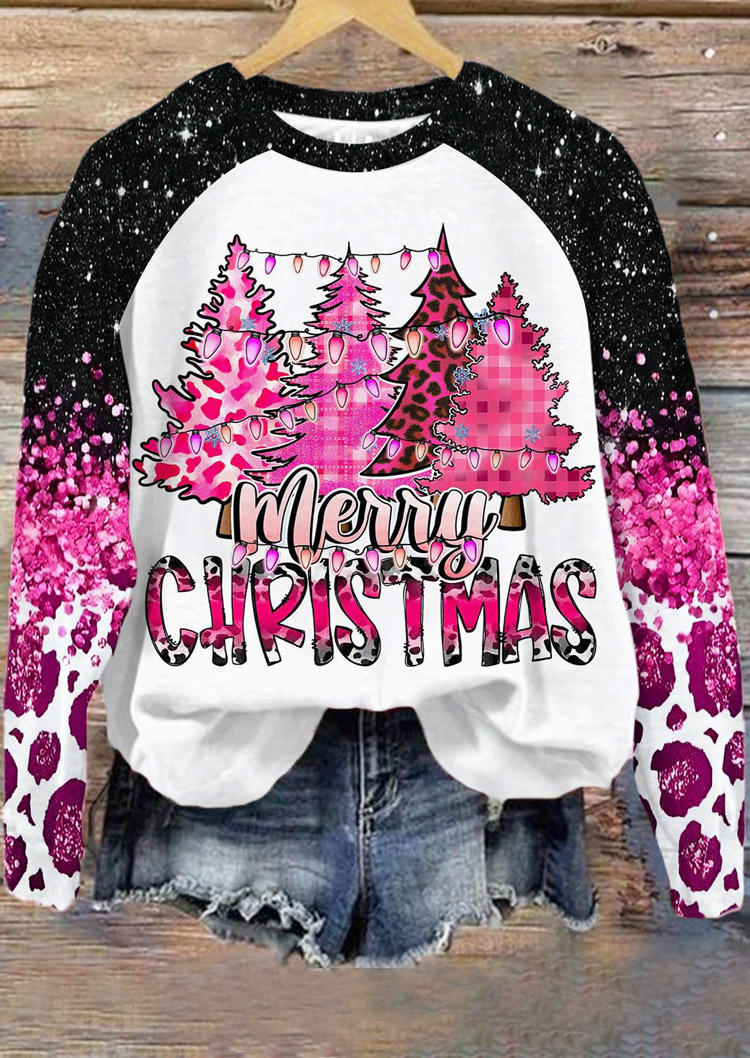 

Sweatshirts Merry Christmas Tree Leopard Plaid Sweatshirt in Multicolor. Size