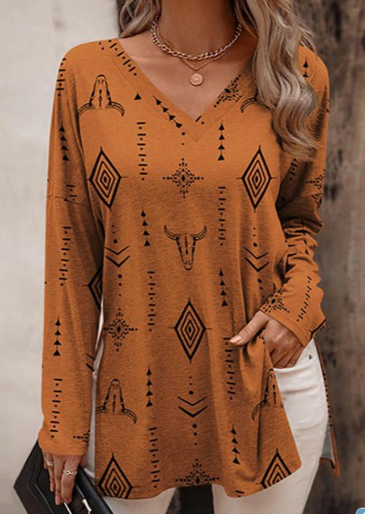 

Blouses Steer Skull Geometric Western Blouse in Yellow. Size: L,M,,XL