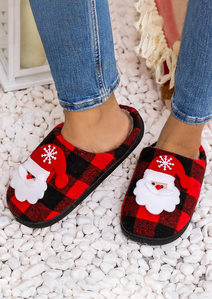 Christmas Santa Claus Snowflake Plaid Sneakers - Red