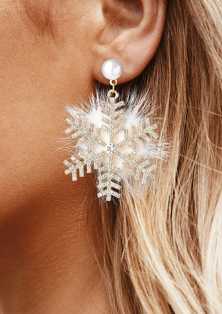 

Earrings Christmas Snowflake Plush Pearl Rhinestone Earrings in White. Size